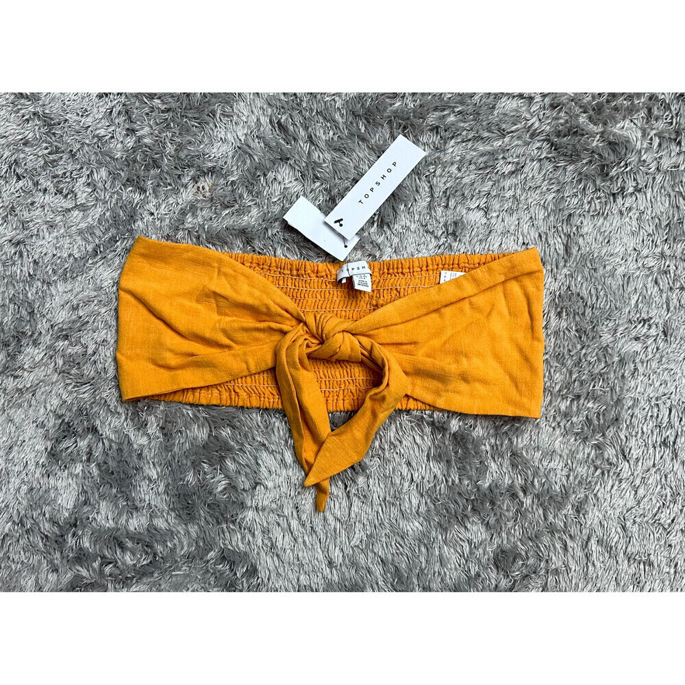 Topshop Tie Front Linen Strapless Tube Top Bandeau Summer Yellow Size 8 NWT